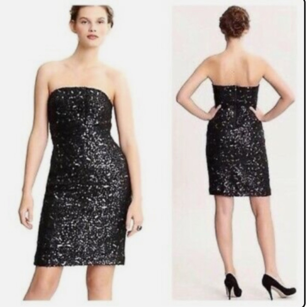 Banana Republic Black Fuzzy Sequin Sheath Strapless Dress